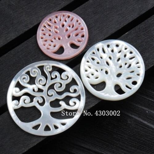 10pcs/lot Natural Round Life of Tree Mother of Pearl shell for DIY Jewelry Natural Pink Hollow Tree MOP Pearl shell Beads