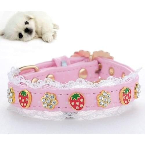 2019 Hot Sale Dog Collars Cute Flowers Pink Strawberry Dog Collar Princess Style Pet Collar S M L