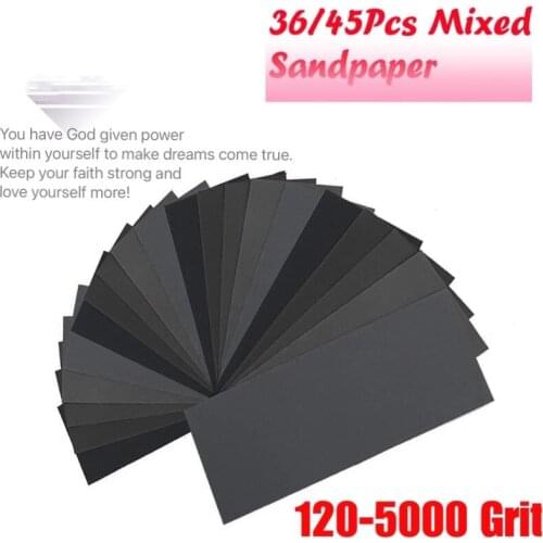 36/45Pcs Wet & Dry Mixed Sandpaper 120-5000 Grit Sheets Assorted Wood Waterproof For Automotive Sanding Wood Furniture Finishing