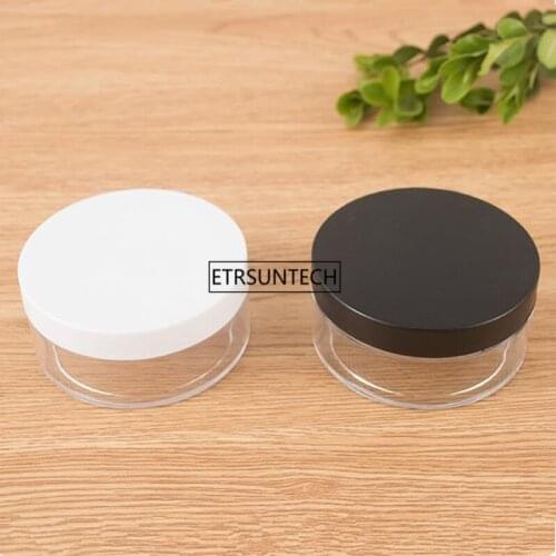 500pcs 50ml Plastic Clear Reusable Empty Loose Powder Box Makeup Cosmetic Jar Travel Pot With Black/White Color Cap F3336