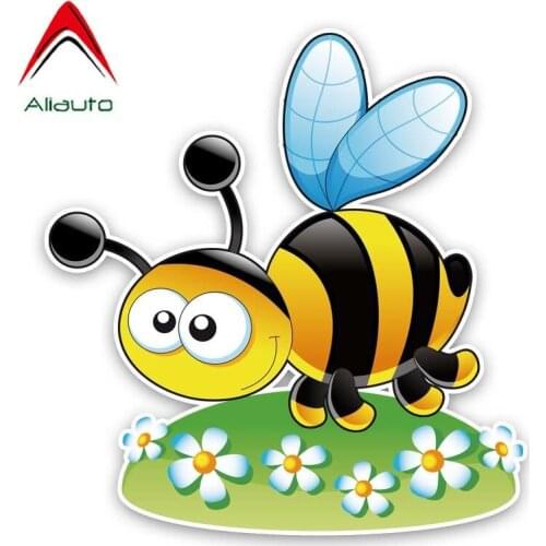 Aliauto Funny Car Sticker Bees Are Picking Flowers Decal Assessoires PVC For Volkswagen Polo Ford BMW Audi,14CM*13CM
