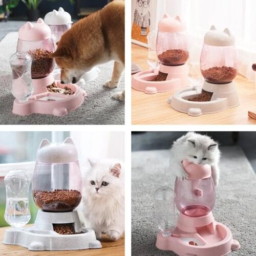 2.2L Pet Dog Cat Automatic Feeder Dog Waterer Cat Food Bowl for Dogs Drinking Water 528ml Bottle Food Feeding Container Supplies