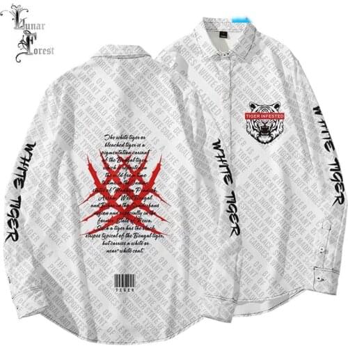 White Tiger 3D Funny Printing Unisex Shirt Women/Men Casual Long Sleeve Cool Loose Button Streetwear Overclothes Oversize 6XL