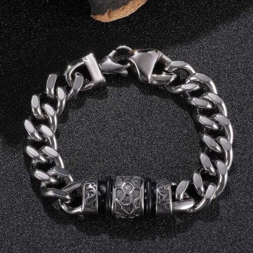 New Trendy Cuban Chain Men Bracelet Stainless Steel Width Chain Bracelet For Men Jewelry Gift GS0137