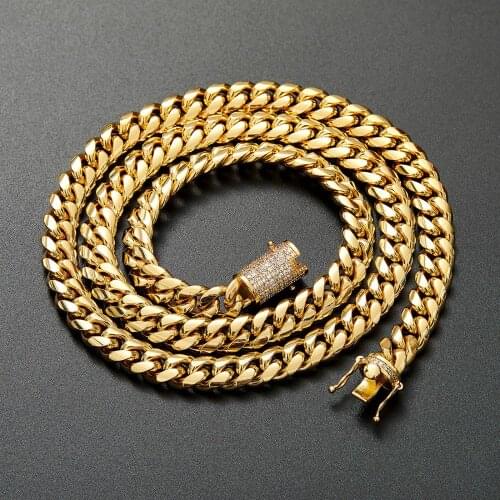 10mm Wide Stainless Steel Cuban Miami Link Chains Necklaces for Men Hip Hop Rock jewelry CZ Zircon Set Bling Iced Out Link Chain
