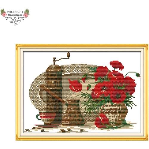 Your Gift Counted and Stamped Teacup And Poppy Needlecraft Needlepoint Embroidery DIY Cross Stitch kits for Home Decor J107