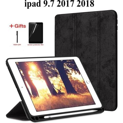 Case for iPad 9.7 2018 2017 Cover A1893 A1954 Pencil HolderTablet Soft Silicone Back Trifold Stand With Auto Sleep/Wake +FilmPen