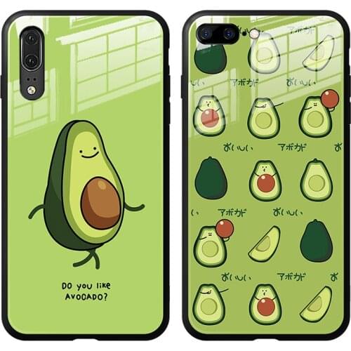 For Samsung Galaxy A21 A20E A10E A202F A01 A11 Case Green Cartoon Avocado Hard Glass back silicone edge Cover For Samsung A20s