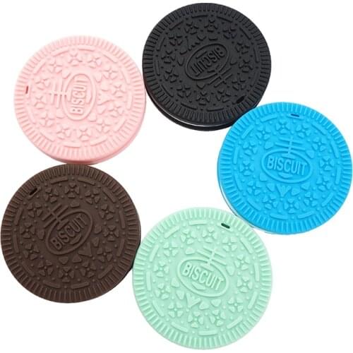 Chenkai 10PCS Silicone Biscuit Teethers Baby Cartoon Cut Teething BPA Free DIY Chewable Pendant Necklace Accessory For Kids