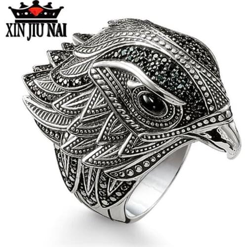 Black Vintage Thai silver Mens Rinh Fashion Lifelike Birds Shape Steampunk Hi-Hop Party Male Female Eagle Jewelry girl Gift