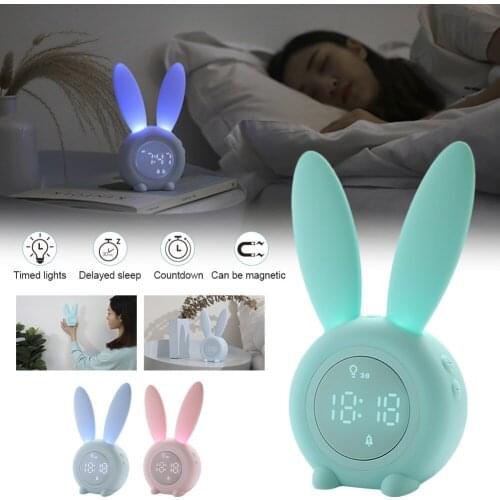 Cute Bunny Ear LED Digital Alarm Clock Electronic USB Sound Control Rabbit Night Lamp Desk Clock Home Decoration