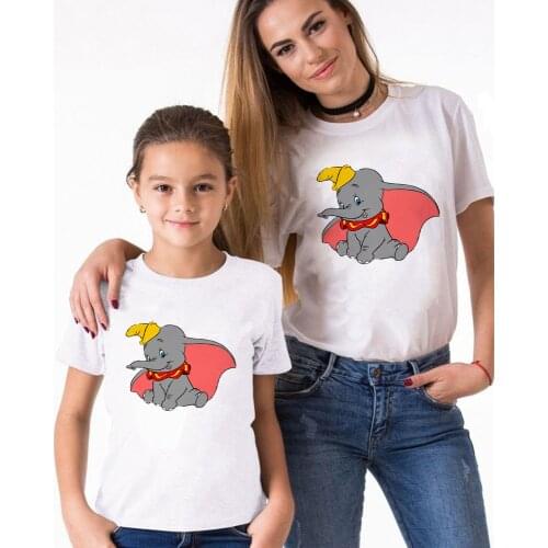 Dumbo Flying Elephant Family T Shirts Kids Children White Summer Unisex Family Matching Clothes Short Sleeve Cartoon Family Look