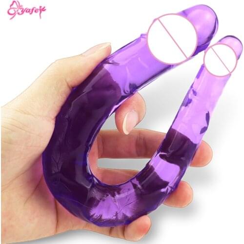 U Shape Double Dildo Flexible Soft Jelly Vagina & Anal Women Gay Lesbian Double Ended Dong Penis Artificial Penis Sex Toys
