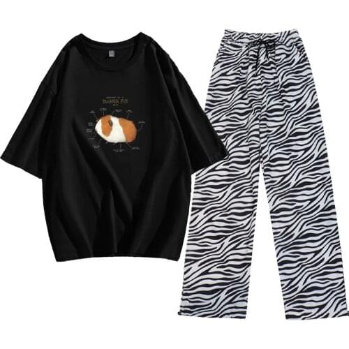 Guinea Pig Print Shirt Cotton Joggers Sweat Girls Casual Pants Trousers Half Sleeve Tees Cute Harajuku T Shirts Unisex Clothes