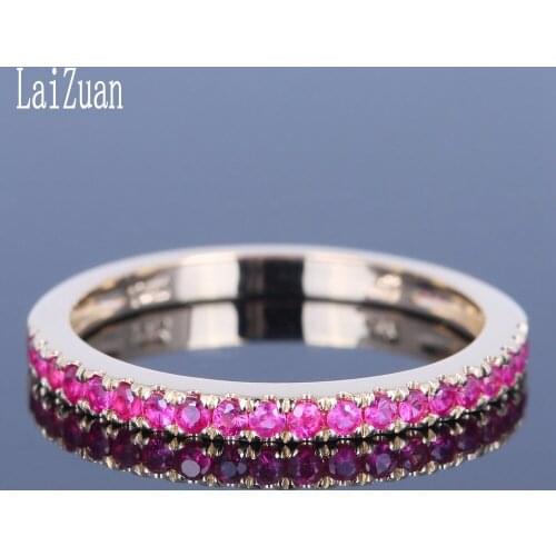 0.4ct Natural Ruby Ring Solid 10k Yellow Gold Round 100% Genuine Ruby Women Engagement Gemstone Ring Wedding Half Eternity Band