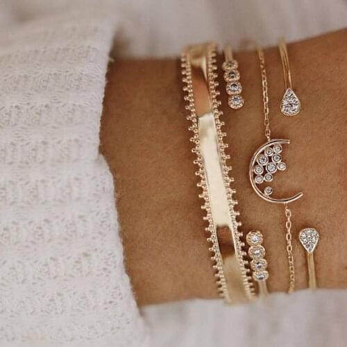 2019 New Bohemia Multilayer Gold Silver Color AAA Zircon Chain Bracelets For Women Chain bracelet set fashion Jewelry