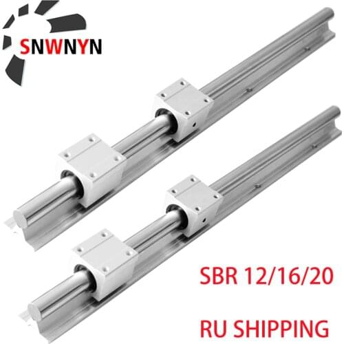 2Pcs SBR16 Linear Guide Rail SBR12 SBR20 300 600 1200mm Linear Rail+4Pcs SBR12UU SBR16UU Bearing Blocks For CNC RU Free Shipping
