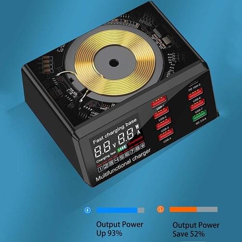 Multi-function Charger Smart Digital Display Wireless Fast Charging Base 8-port USB Wireless Display
