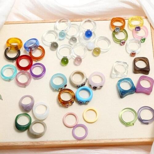 Fashion Resin Rings Rhinestone Vintage Colorful Round Square Elegant Acrylic Ring Women Finger Rings For Girl Jewelry Gifts
