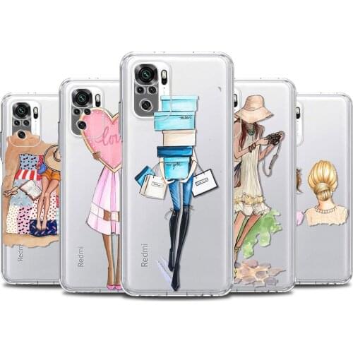 Fashion Girl Woman Travel Clear Case For Redmi Note 10 9 9S 9T 8 8T 7 Pro Max 5G 9 9C 9i 9A 9T Prime Power Capa Silicon Fundas