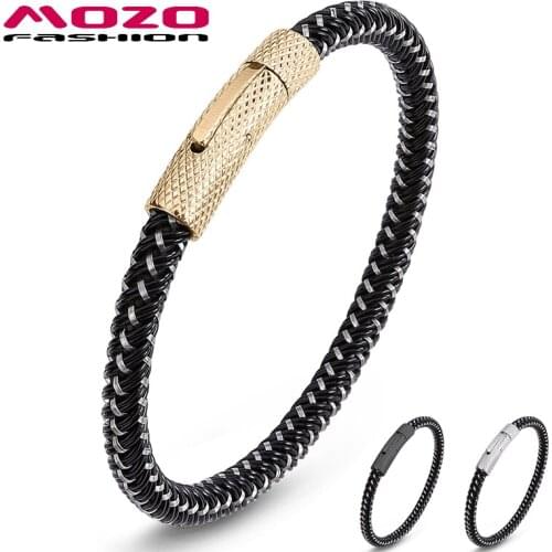 MOZO FASHION 2021 Classic Men Charm Steel Wire Bracelets Gold Rope Braided Simple Style High Quality Wholesale Jewelry Gifts 606