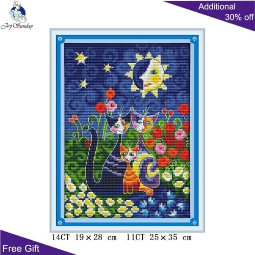 Joy Sunday Under Sun Cats Cross Stitch K989(1) 14CT 11CT Counted and Stamped Home Decoration Cats Under The Sun Cross Stitch Set