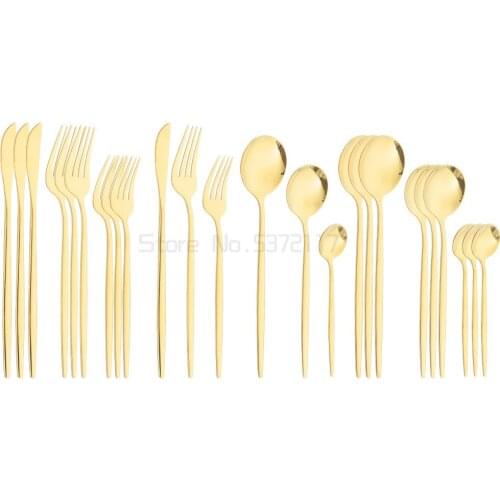 Gold Cutlery Set 304 Stainless Steel Dinnerware Set Knives Fork Dessert Spoon Dinner Set Kitchen Tableware Silverware