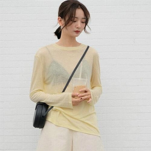 2021 New Women O-neck Pullovers Korean Style Long Sleeve Thin Ice Silk Wool Sweaters Female T-Shirt Sunscreen Shirt Top 20 Color