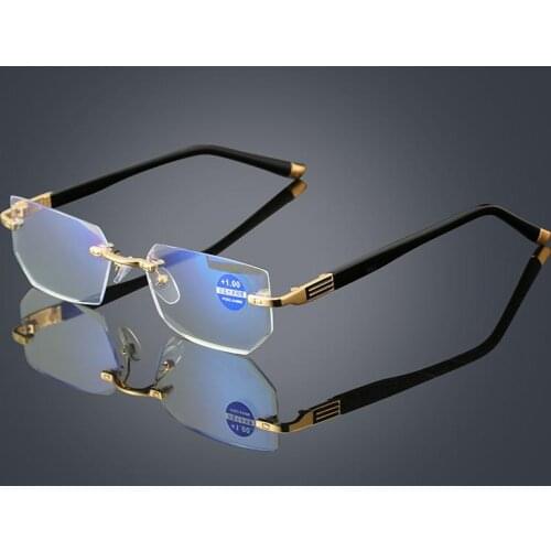 Trendy Metal Rimeless Reading Glasses Anti Blue Light High-end Frameless Presbyopic Glasses Men Women Diamond 1.5 2.5 3.0 1.0