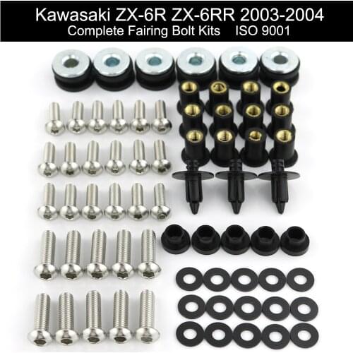 Fit For Kawasaki ZX6R ZX-6R ZX-6RR 2003 2004 Motorcycle Complete Cowling Full Fairing Bolts Kit Fairing Clips Stainless Steel
