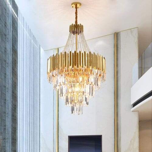 LED Postmodern Stainless Steel Crystal Art Deco Chandelier Lighting Lustre Suspension Luminaire Lampen Hanging Lamps For Foyer