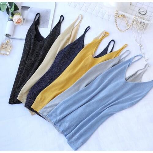 Crop Tops 2021 Summer New Solid Stitching V-neck Camis Female Knitted Short Section Slim Outer Wear Shirt Trend Tank Tops