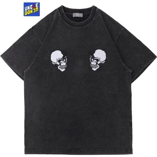UNCLEDONJM Skulls oversized t shirt graphic 2021 Retro t shirts men graphic tees men streetwear Tops Tees goth clothes E285