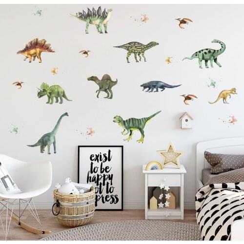 Vacclo Cartoon Dinosaur Animal Wall Stickers for Baby Kids Room Bedroom Living Room Decorative Decals DIY Vinyl Wallpaper Murals