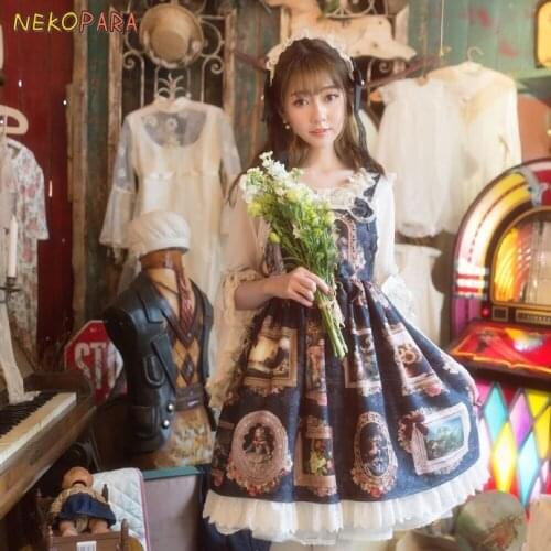 Versailles Maiden Canvas--Cute Womens JSK Lolita Dress Bows Lace Trim Empire Waist One Piece Colors:Red Blue Black