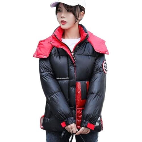 Bright Printed Womens Winter Jackets 2021 Color Matching Short Cotton Coat Women Thick Warm Loose Hoodies Parkas Plus Size Top