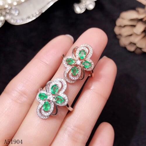 KJJEAXCMY Boutique Jewelry 925 Sterling Silver Inlaid Natural Emerald Female Ring Support Test