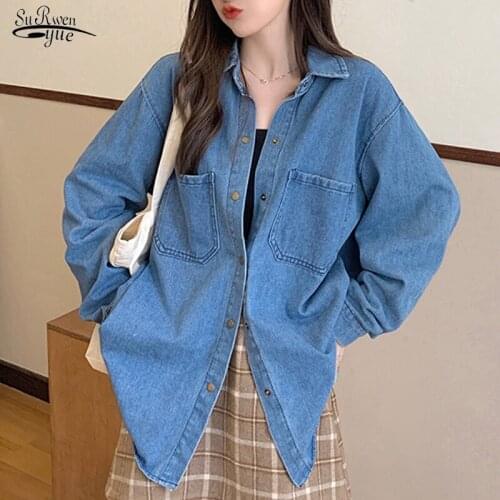 2021 New Jean Jacket Women Clothes Plus Size Jeans Denim Coat Korean Loose Womens Spring Autumn Jacket Blue Casual Tops 16303