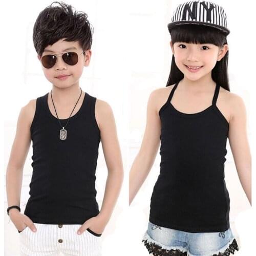 WZ-002 Fashion Big Girls Summer Belt Vest Children Solid T-Shirt Indoor Clothing For Boys Kids Sport Tee