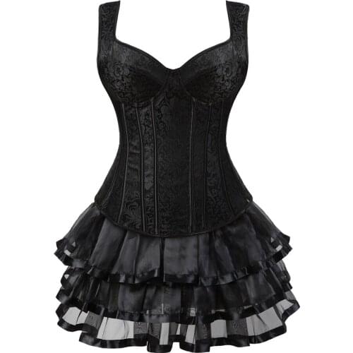 Corset Skirt for Women Steampunk Halloween Straps Bustiers Dress Corsetto Sexy Lace Up Boned Classic Clubwear Carnival Costume