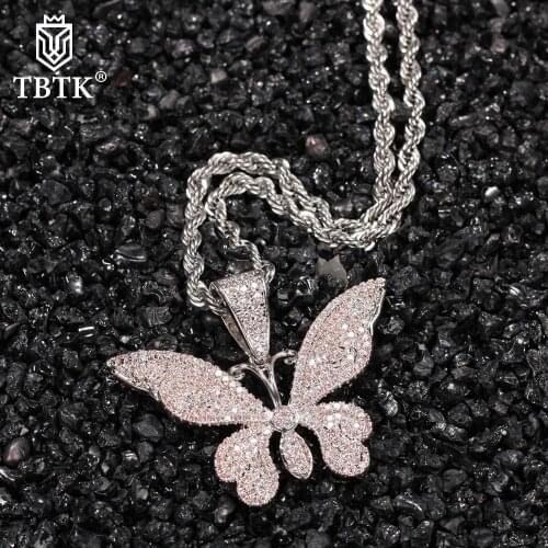 TBTK Hiphop Butterfly Pendants Necklace Fashion Jewelry Full Iced Out CZ Gold Strip Luxury Bling Choker Necklace Chic Accessory