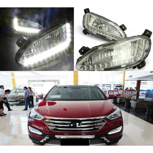 1 Pair LED Fog Lights Daytime Running Light For Hyundai Santa Fe IX45 2013 2014 2015 Car Accessories Waterproof 12V Fog Lamp