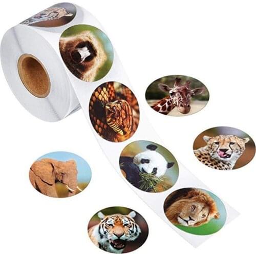 1 Roll Realistic Zoo Animal Sticker Safari Animal Jungle 500Pcs Per Roll for Kids наклейки