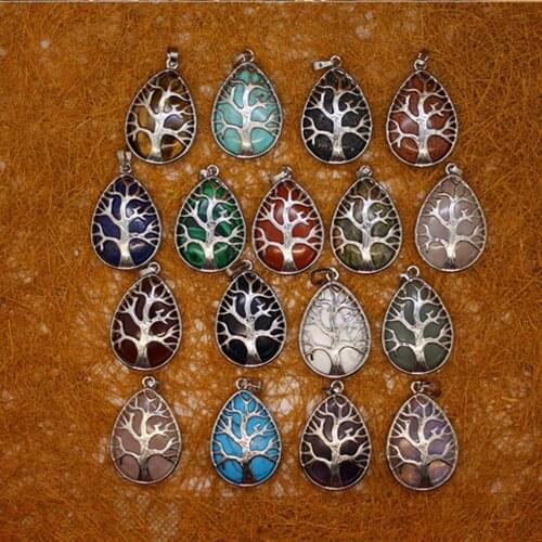 12pc Natural Stone Hollow-out treasure tree box Pendants malachite Meditation Quartz Treat Crystal Charm for Jewelry Making Free