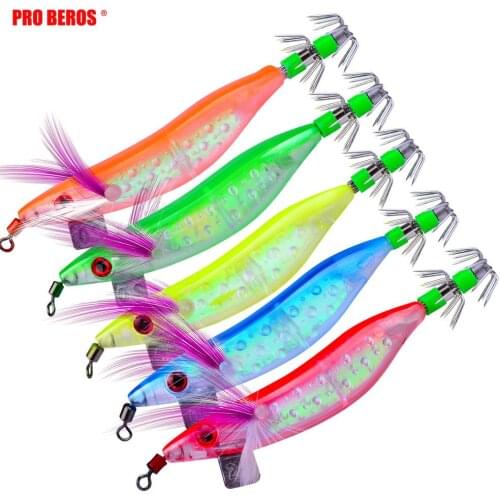 5PCS Squid Hooks Artificial Wood Shrimp Squid Jig Lure Luminous Octopus Cuttlefish Shrimp Lure Pesca Fishing Tackle 10cm/8.1g