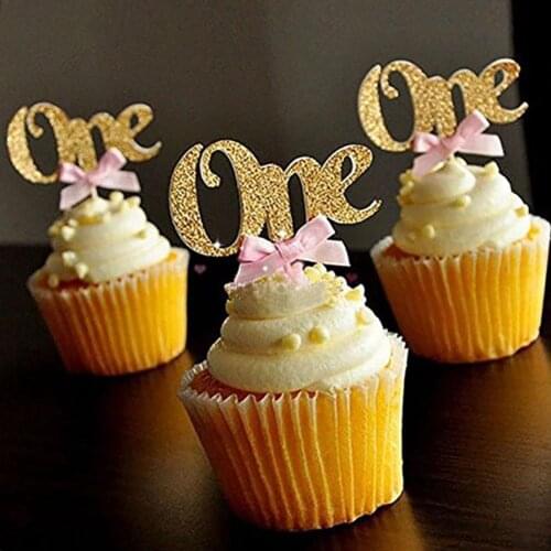 6Pcs Figure One Glitter Cake Toppers Baby First Birthday Party Cupcake Dessert Holiday Decor