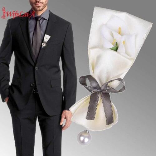 Calla lily Artificial Wedding Corsages And Boutonnieres Para Hombre Man Wedding White Flower Groom Buttonhole Lapel Pin X168M