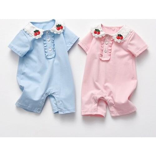 Childrens Clothing Baby Romper Suit Spring Cotton Plain Newborn Cherry Lace Jumpsuit Bodysuits & One-Pieces Rompers Baby Girl