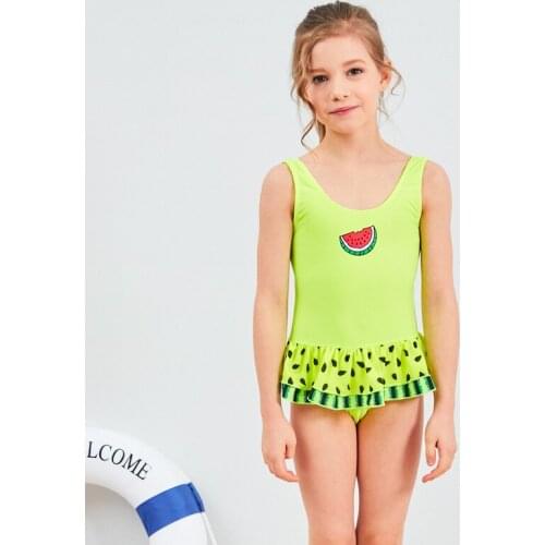 2019 New Baby Girl Swimsuit Children One Piece Swimwear Pretty Flounce Dress Watermelon print Bathing Suit Age 3-8 Years