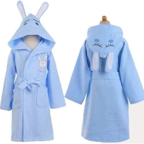 Child waffle hooded bathrobes spring summer thin cotton child 100% cotton robe